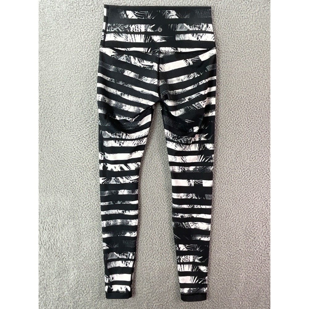 Lululemon Wunder Under Leggings Womens 8 Black White Yoga Striped Shady Palms